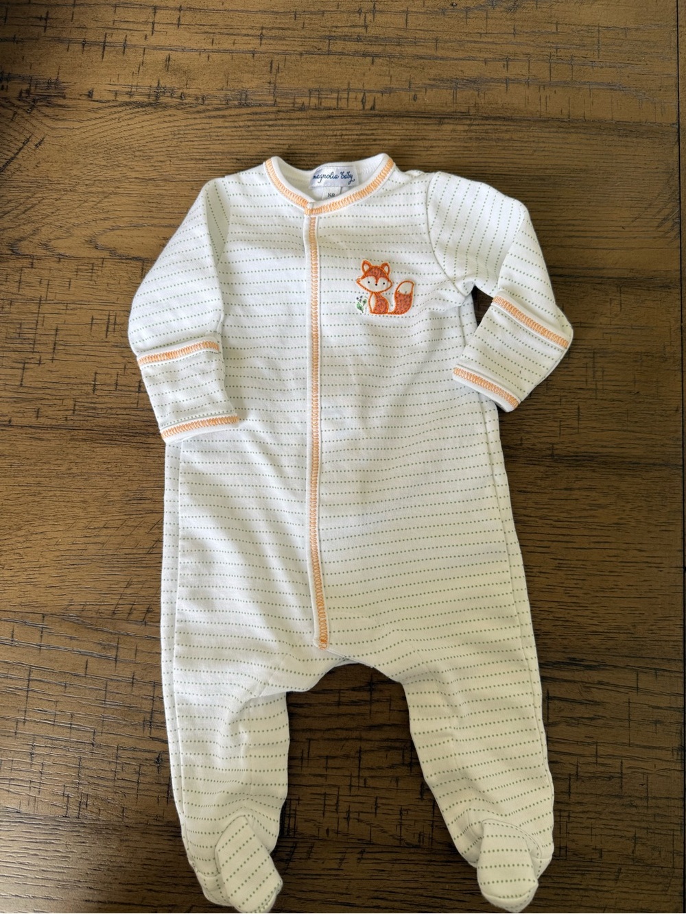 Magnolia Baby Cream Footed One-Piece with Orange Fox Applique